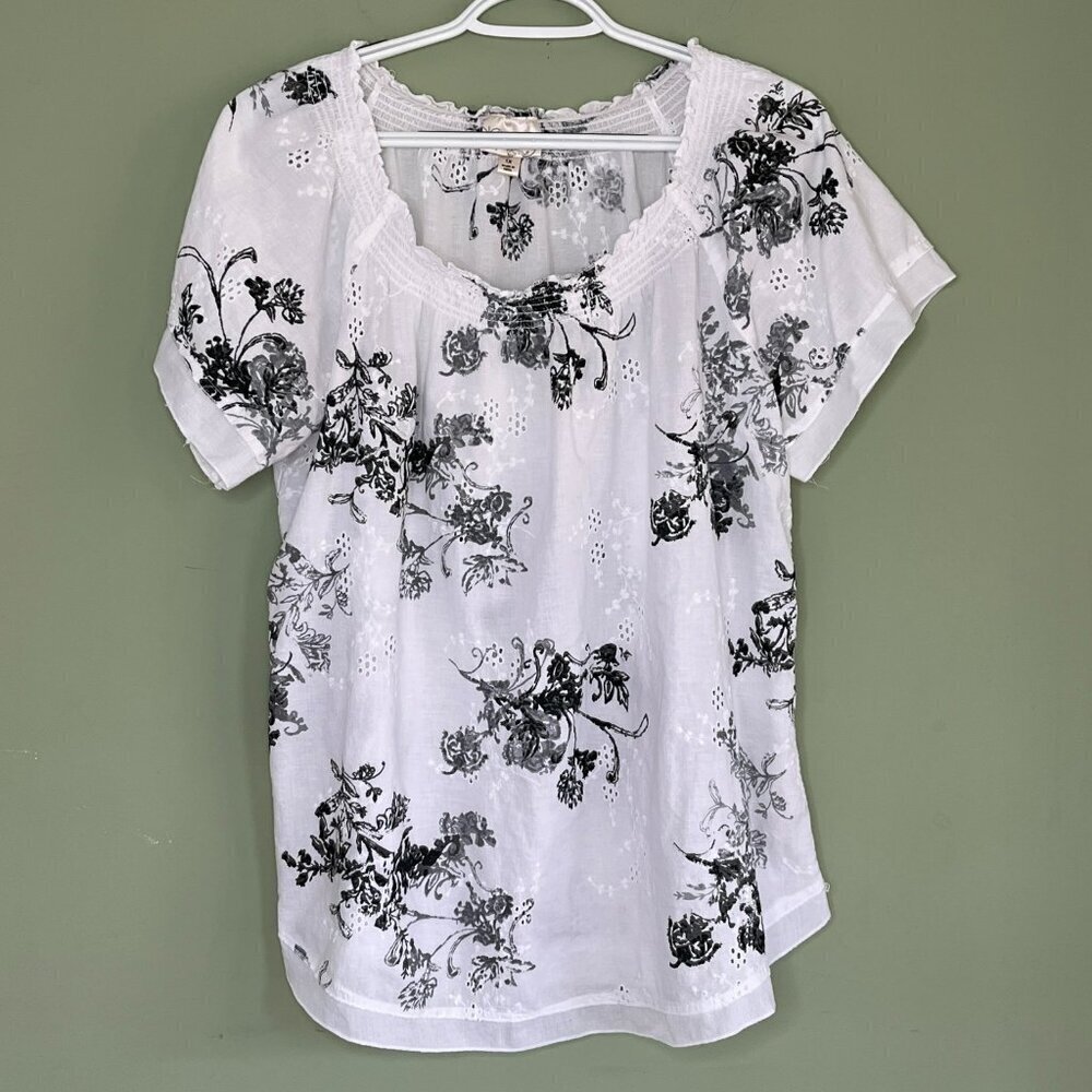 Dressbarn Floral Eyelet Top 1X Puff Sleeve Fairy Bloomcore Boho Cotton